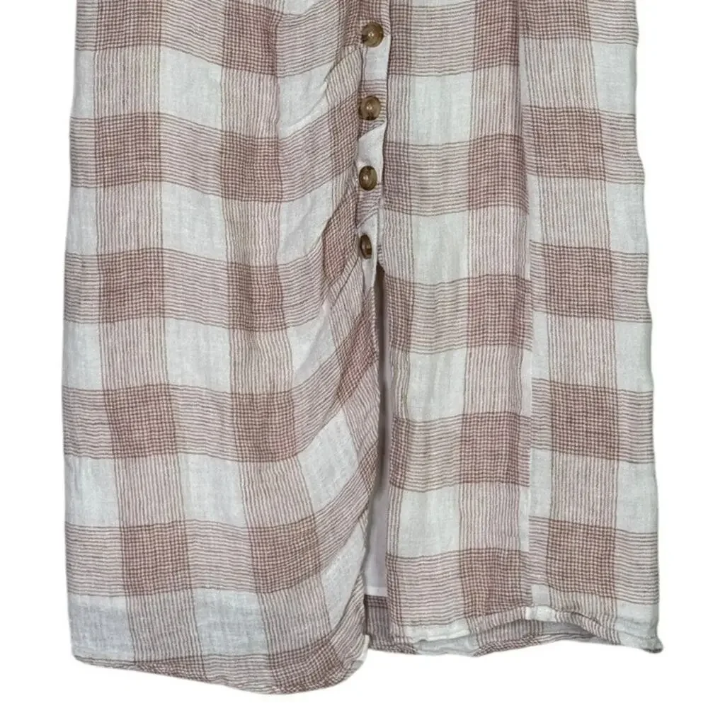 Heartloom Bently High Waist Checkered Midi Skirt Button Tie Coverup S Pink Cream